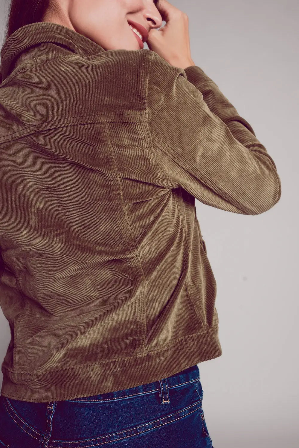 Khaki cropped cord jacket - Jackets