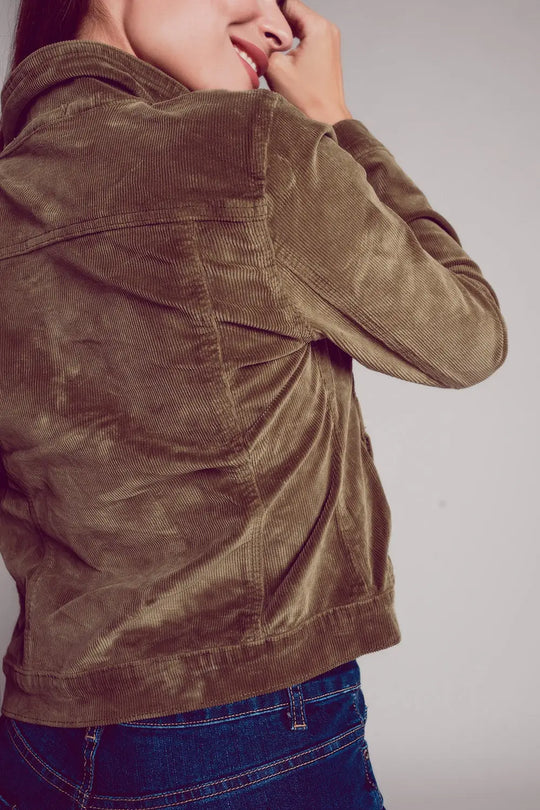 Khaki cropped cord jacket - Jackets
