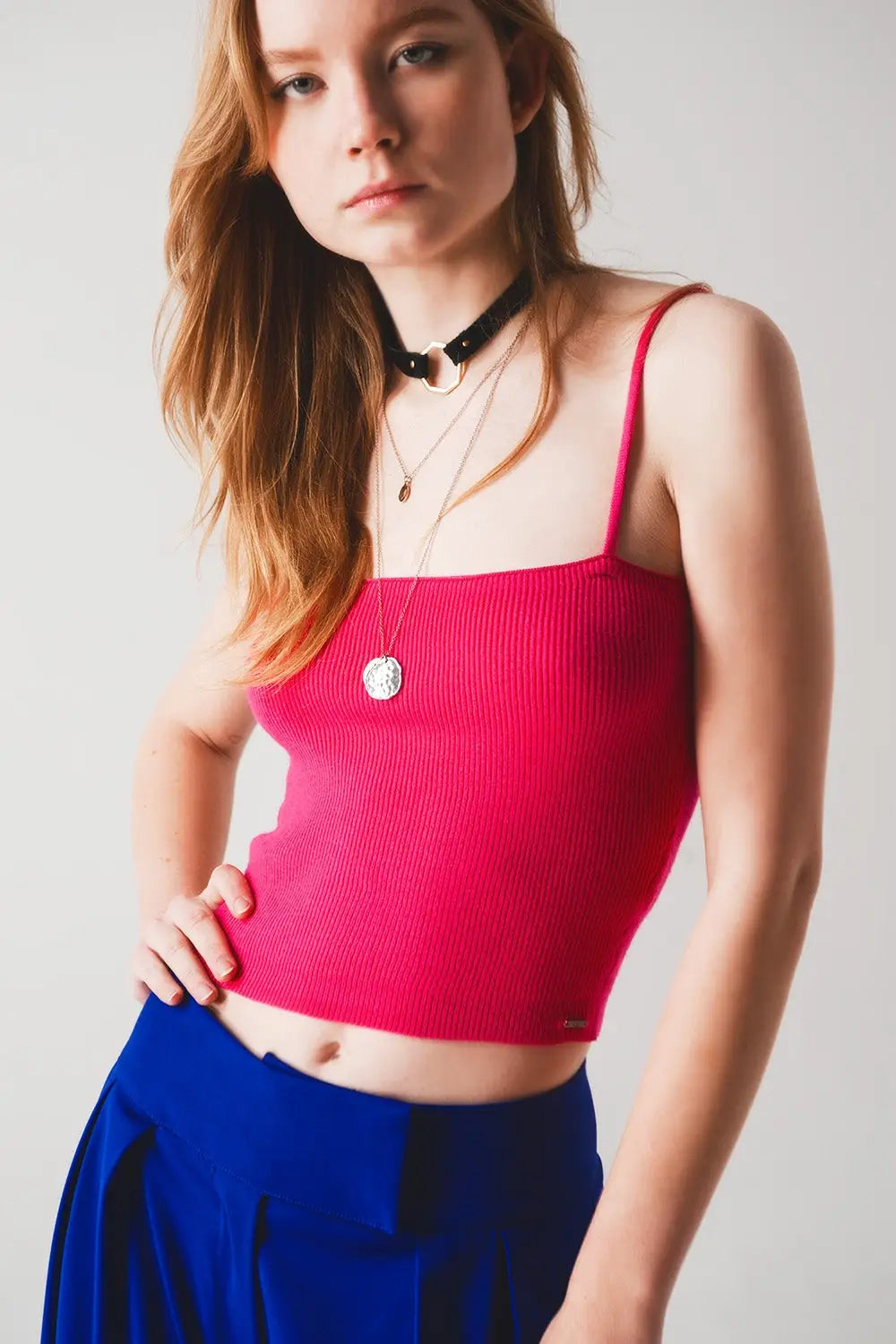 Knitted clean ribbed tank top in fucshia - Tops Sweaters