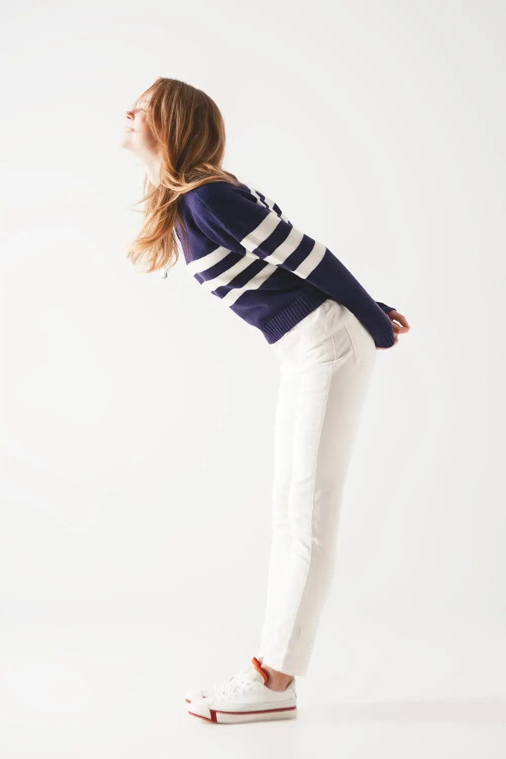 Elastic Cotton skinny cord pants in cream - Pants