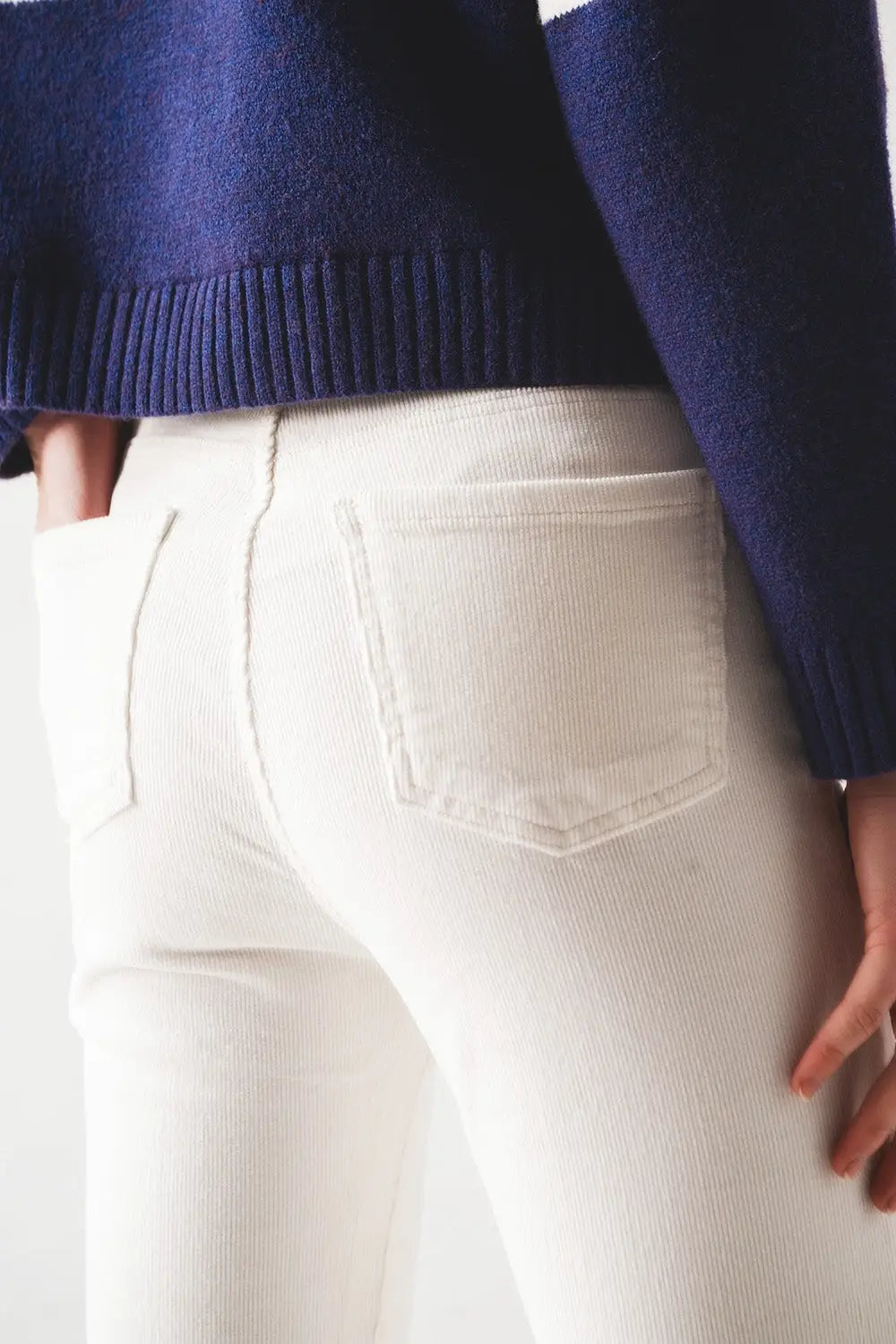 Elastic Cotton skinny cord pants in cream - Pants