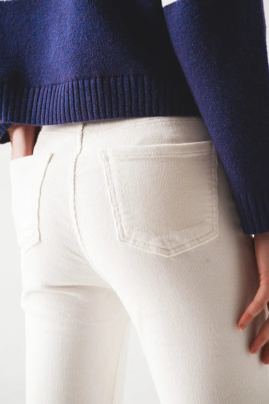 Elastic Cotton skinny cord pants in cream - Pants