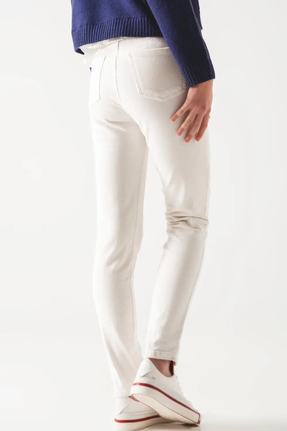 Elastic Cotton skinny cord pants in cream - Pants