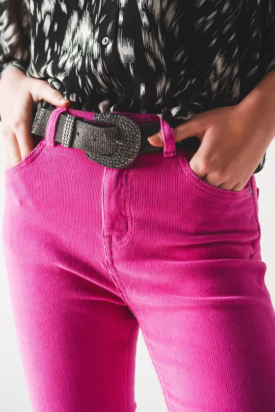 Flare corduroy pants in fucshia - Colored Jeans