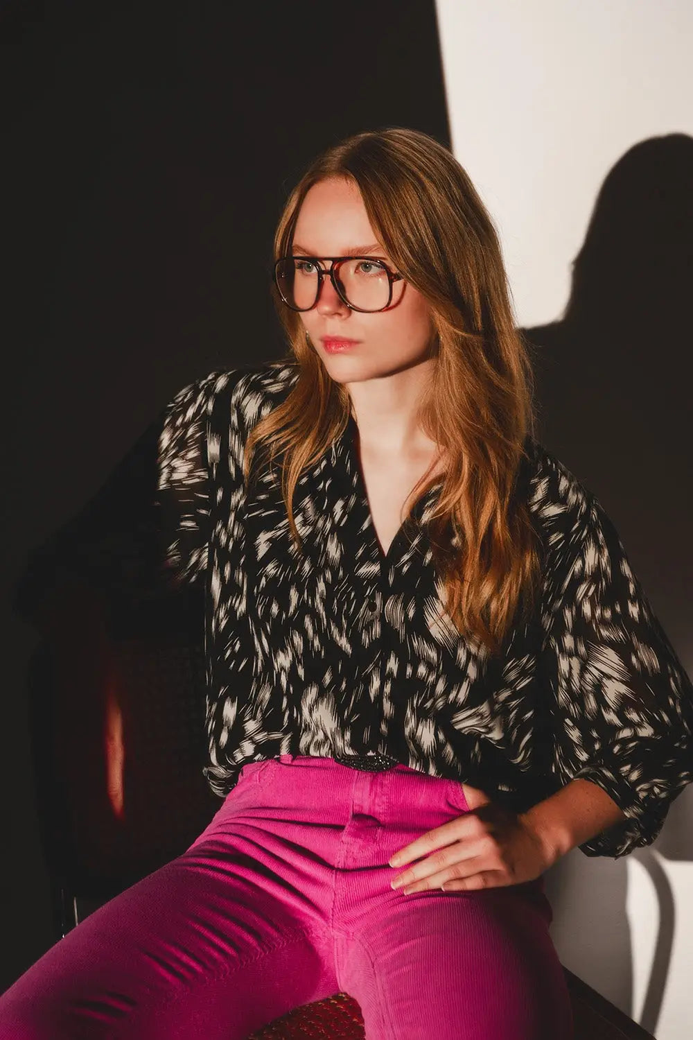 Sheer chiffon printed top in monochrome - Shirts