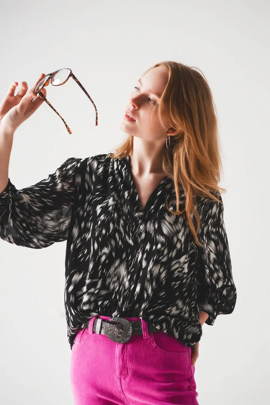 Sheer chiffon printed top in monochrome - Shirts