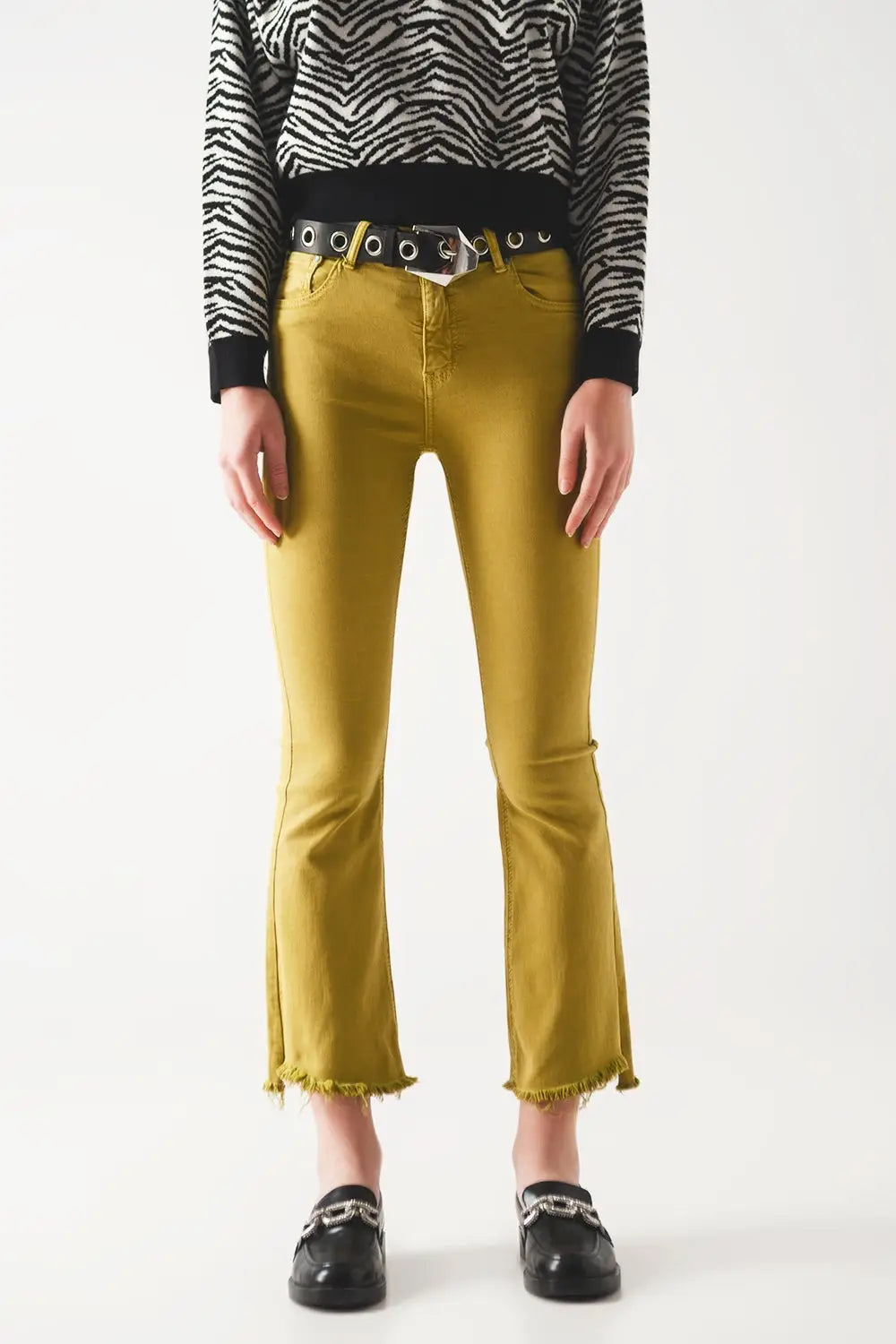 Flare jeans with raw hem edge in green - Colored Jeans