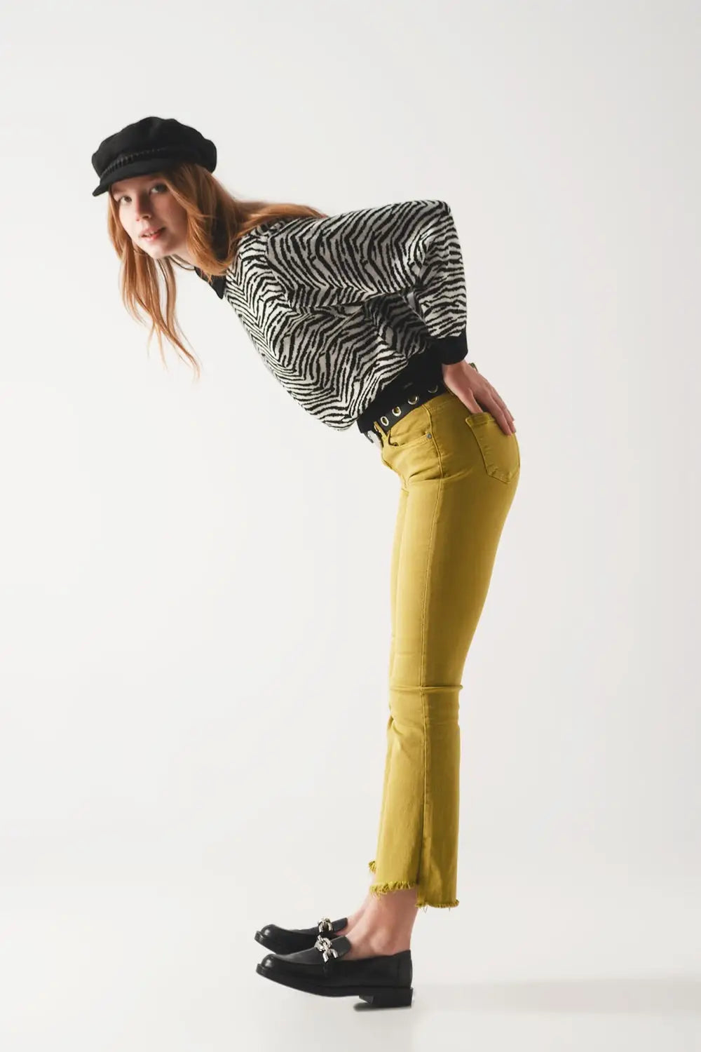 Flare jeans with raw hem edge in green - Colored Jeans