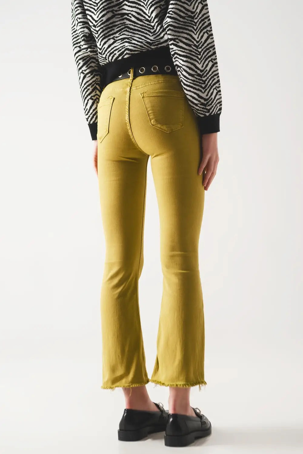 Flare jeans with raw hem edge in green - Colored Jeans