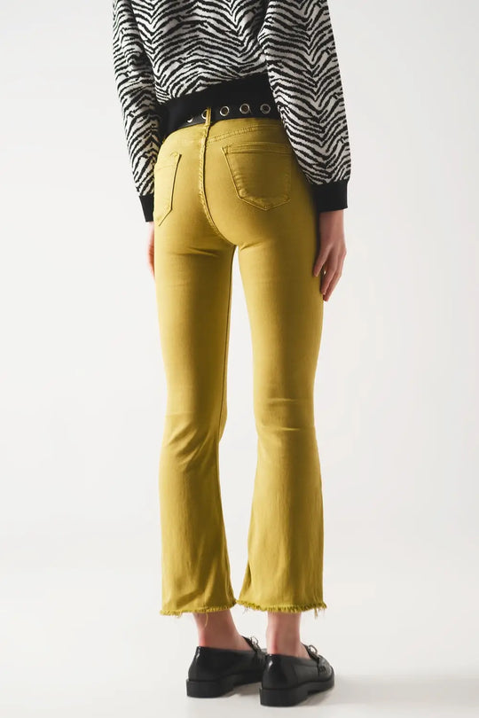 Flare jeans with raw hem edge in green - Colored Jeans