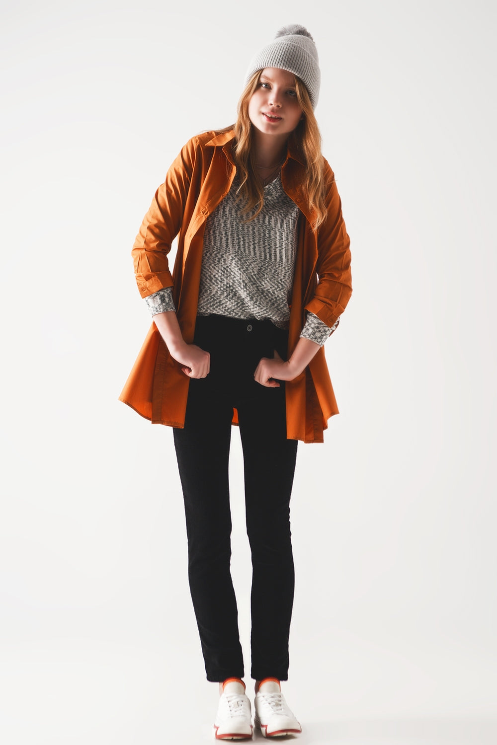 Oversized poplin shirt in rust