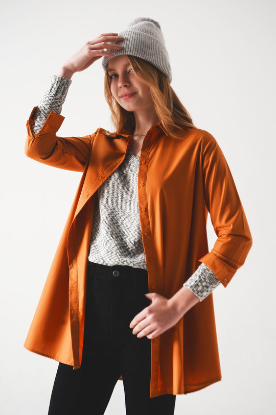 Oversized poplin shirt in rust