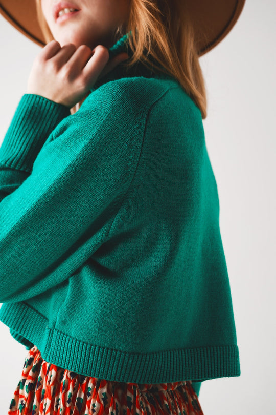 High neck cropped jumper in green