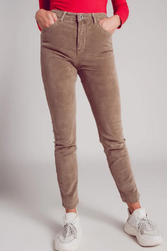 Cotton skinny cord pants in beige - Pants