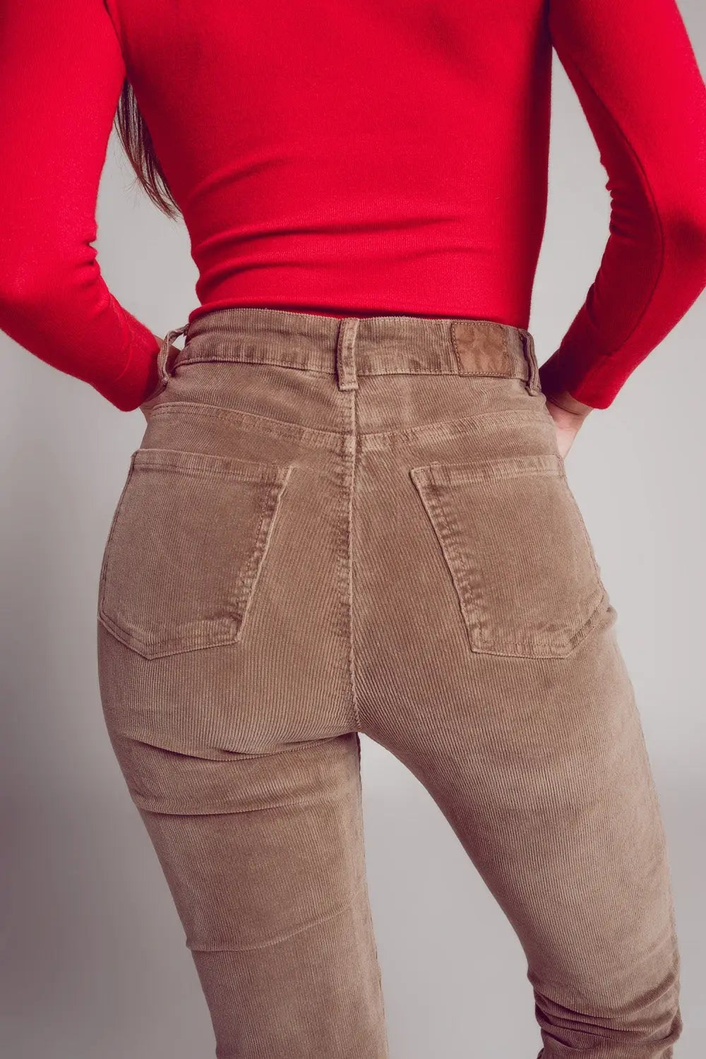 Cotton skinny cord pants in beige - Pants