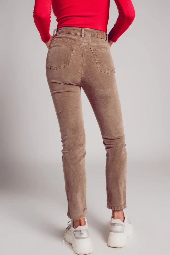 Cotton skinny cord pants in beige - Pants