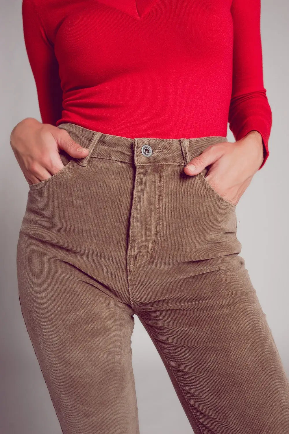 Cotton skinny cord pants in beige - Pants