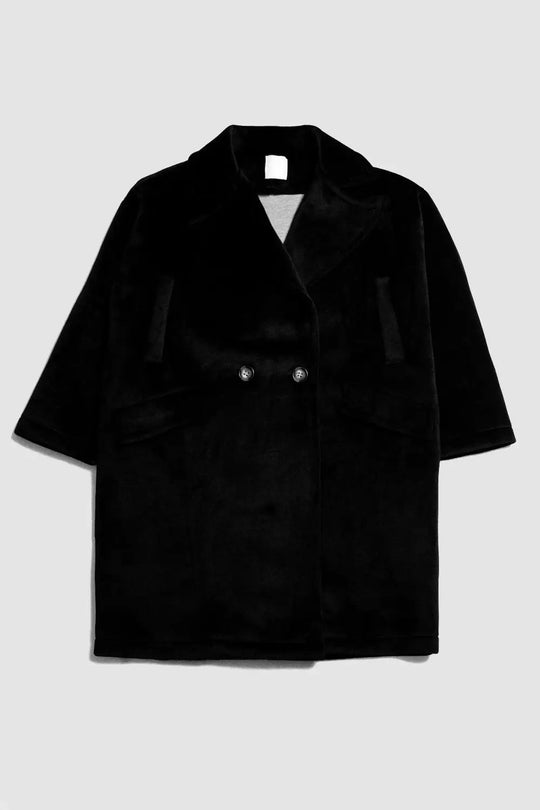 Faux suede oversized coat in black - Jackets