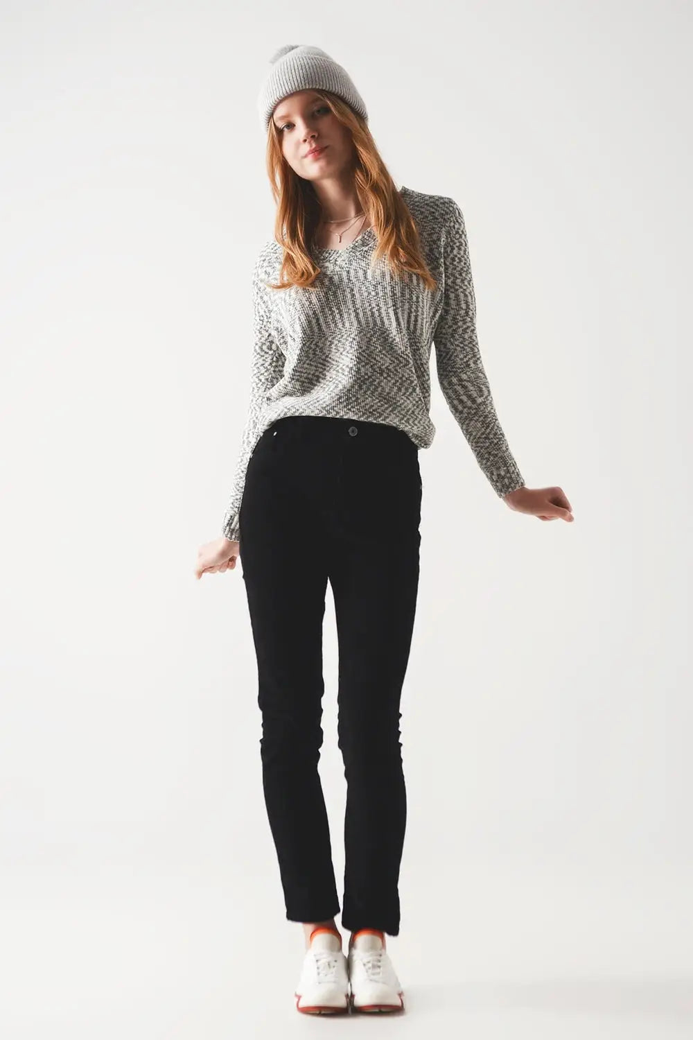 Elastic Cotton skinny cord pants in black - Pants