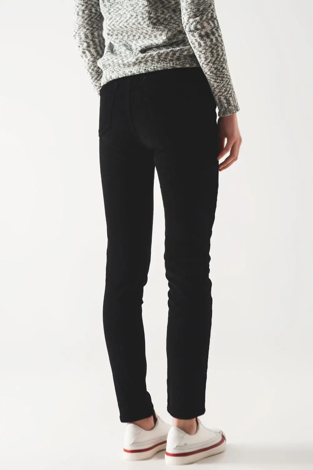 Elastic Cotton skinny cord pants in black - Pants