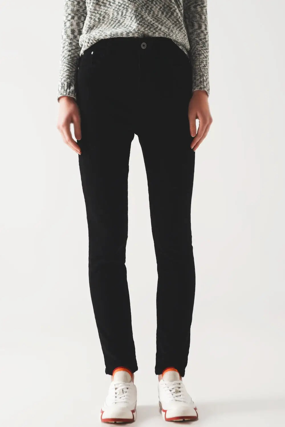Elastic Cotton skinny cord pants in black - Pants