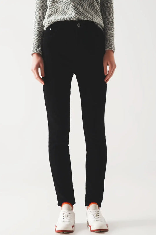 Elastic Cotton skinny cord pants in black - Pants