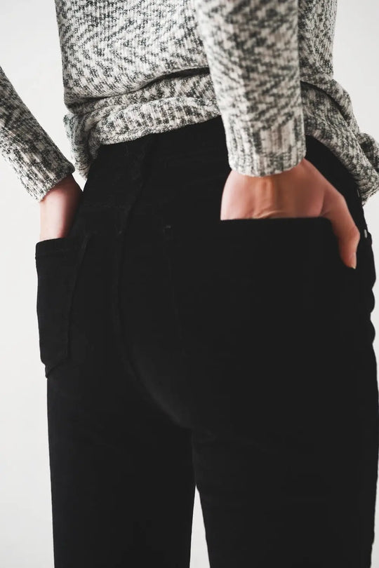 Elastic Cotton skinny cord pants in black - Pants