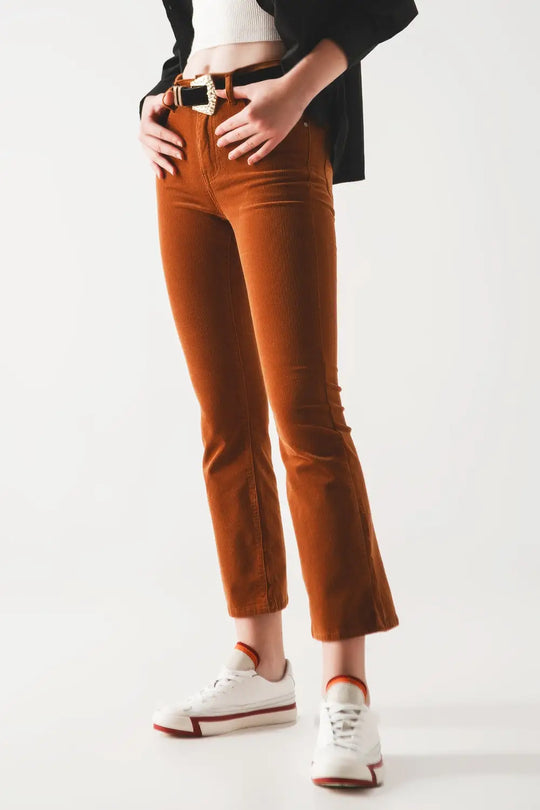 Cord flare in camel - Pants