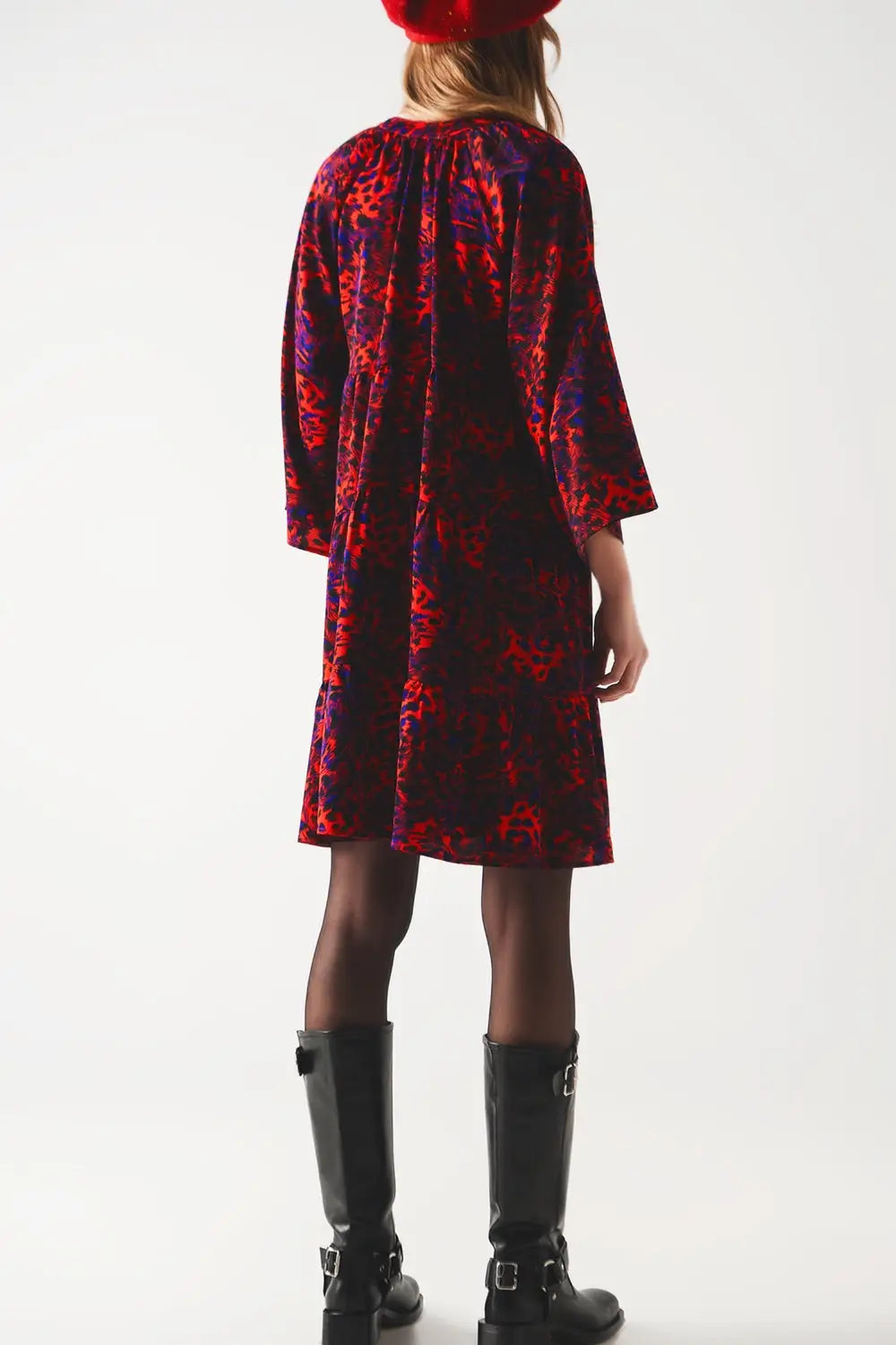 Tiered mini smock dress in animal print in red - Dresses