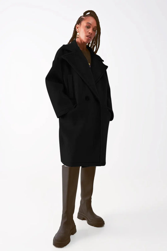 Faux suede oversized coat in black - Jackets