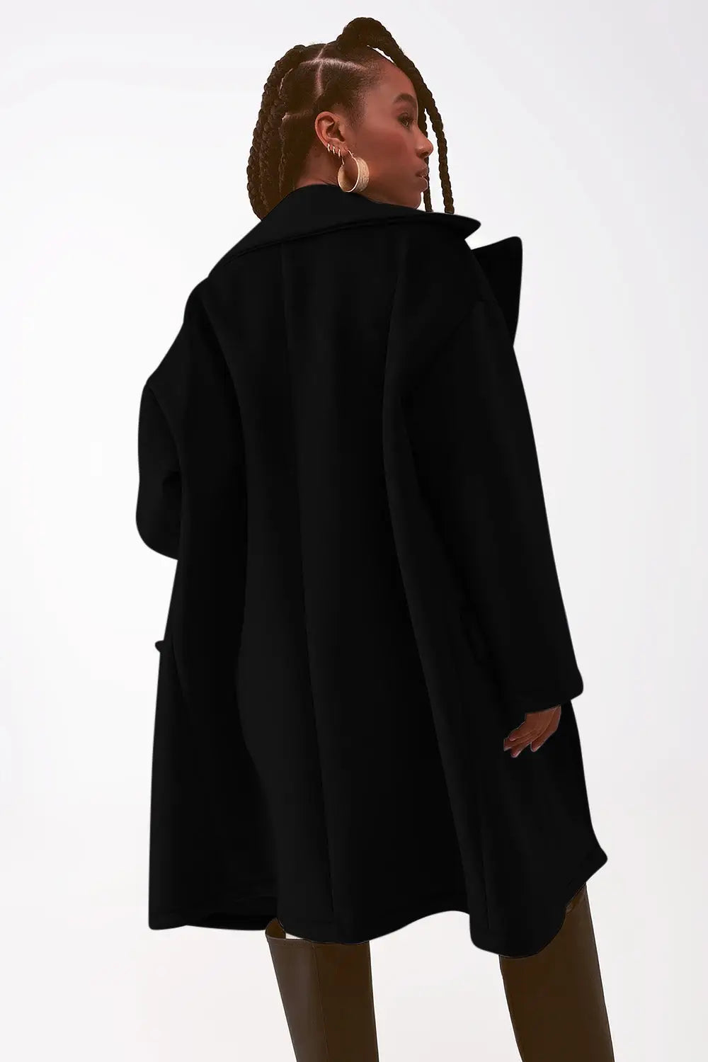 Faux suede oversized coat in black - Jackets