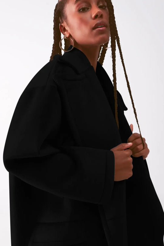 Faux suede oversized coat in black - Jackets