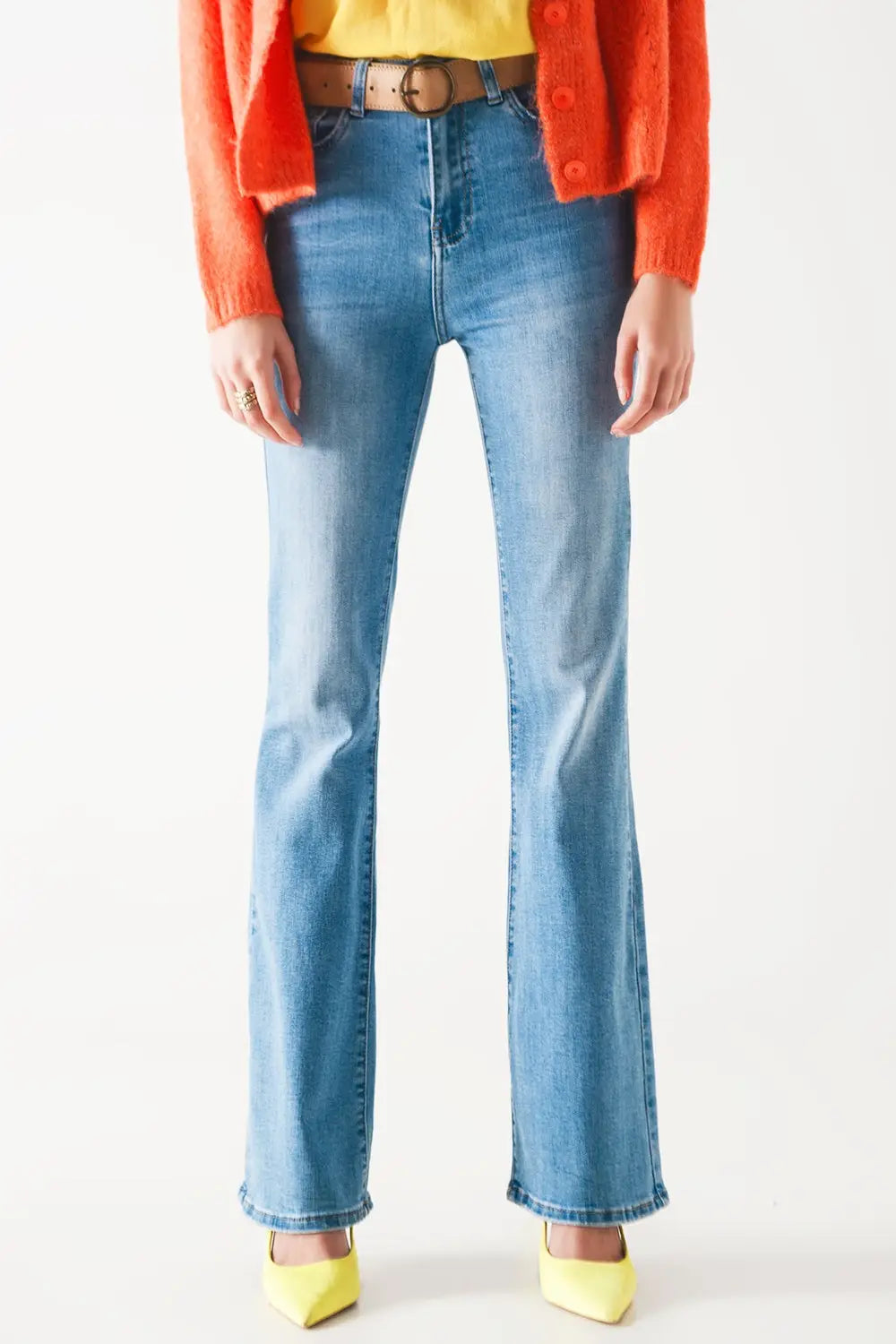 70s high flare jeans in light wash stretch