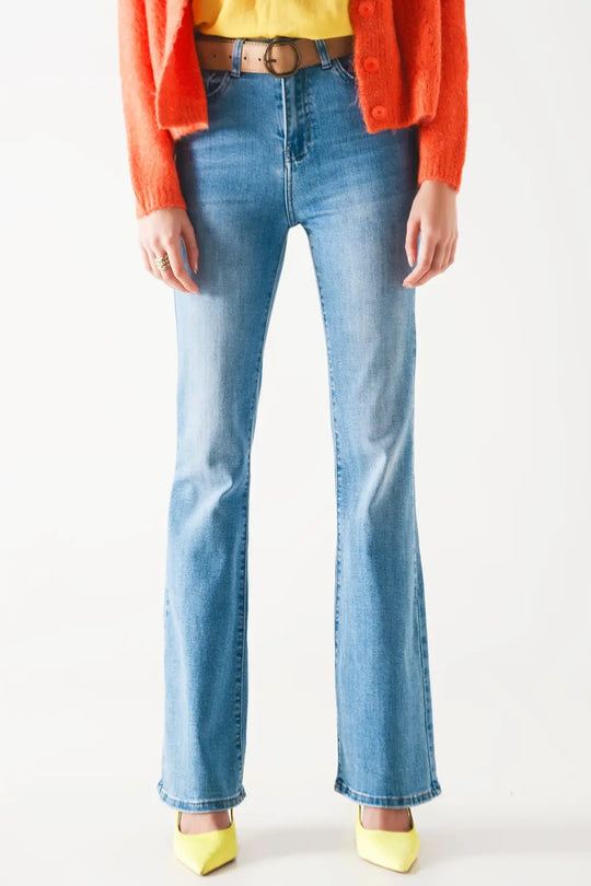70s high flare jeans in light wash stretch