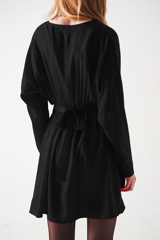 Satin mini dress in black