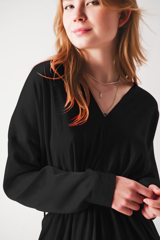 Satin mini dress in black