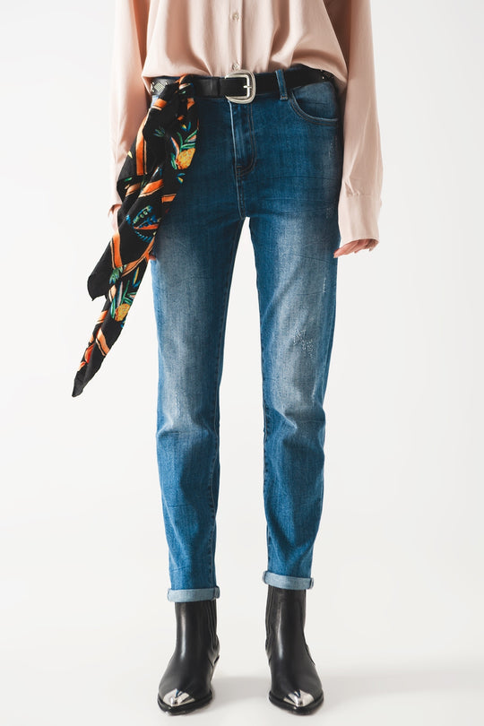 High rise cigarette jeans in midwash