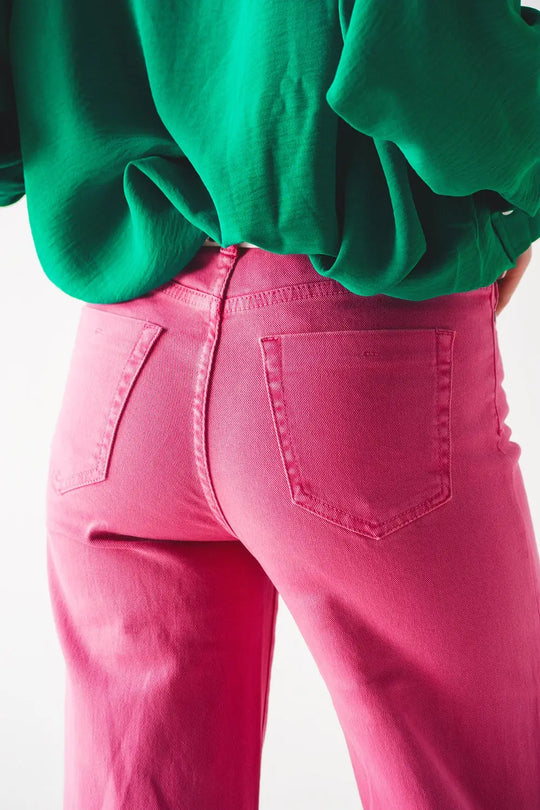 Cotton blend wide leg jeans in pink - Colored Jeans