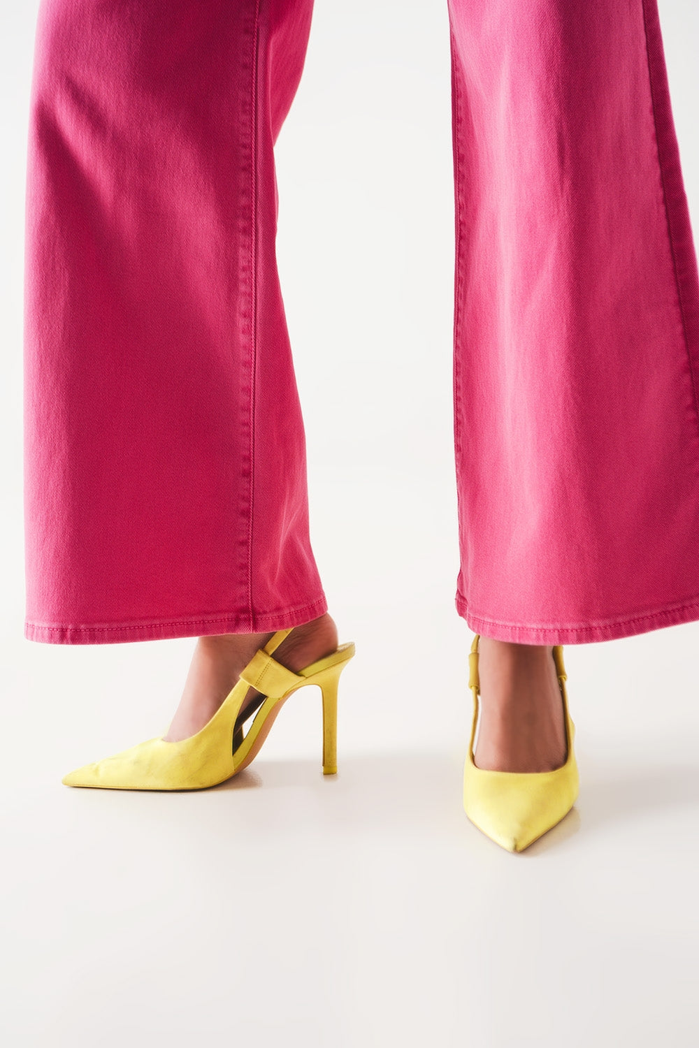 Cotton blend wide leg jeans in pink