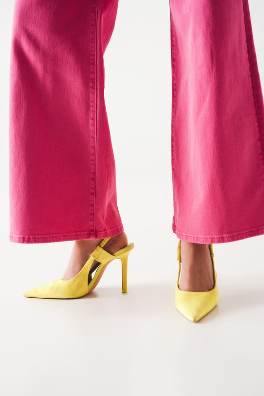 Cotton blend wide leg jeans in pink
