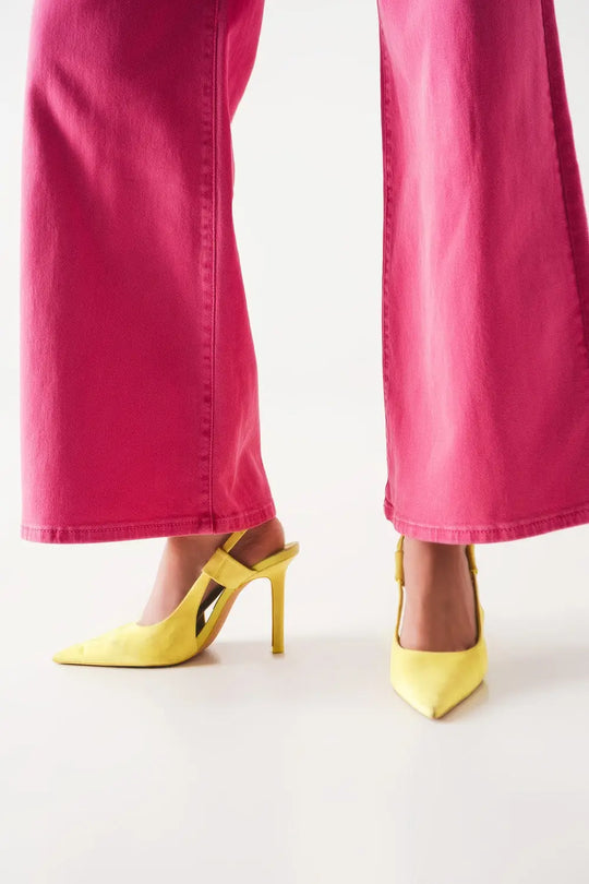 Cotton blend wide leg jeans in pink - Colored Jeans