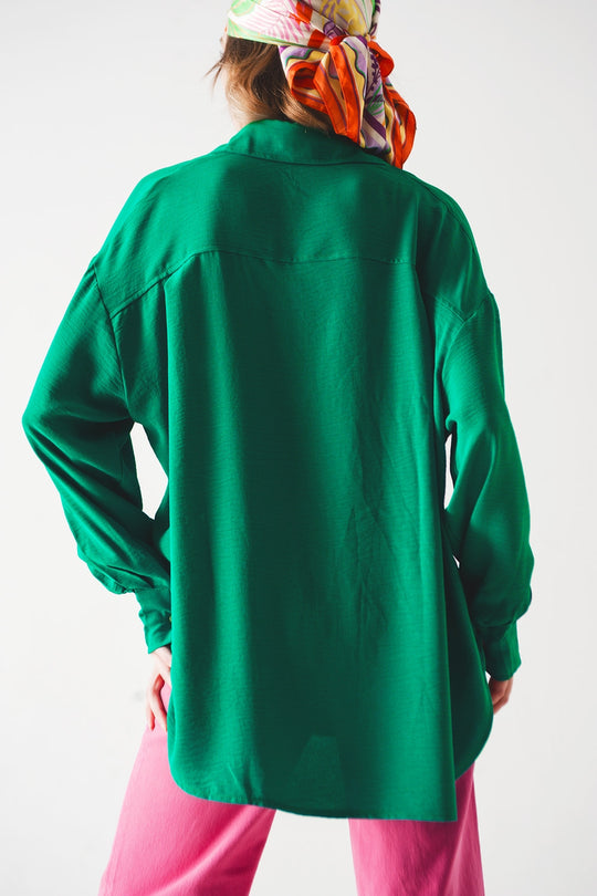 Pocket detail oversized shirt in green