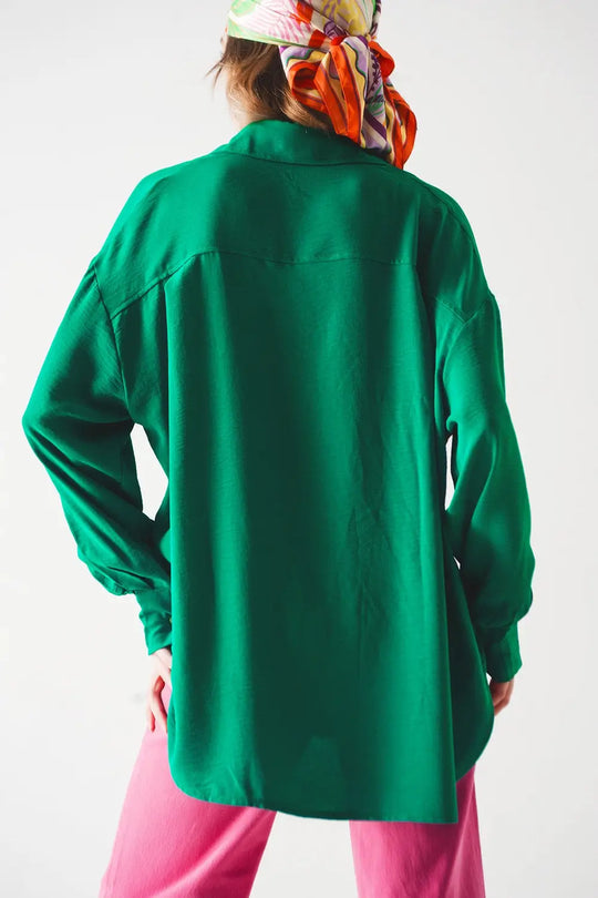 Pocket detail oversized shirt in green - GREEN / ONE - Shirts