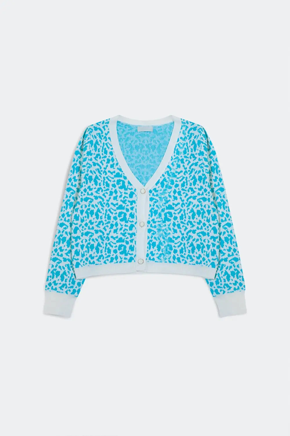 Lightweight knitted cardigan in turquoise animal print - Cardigans