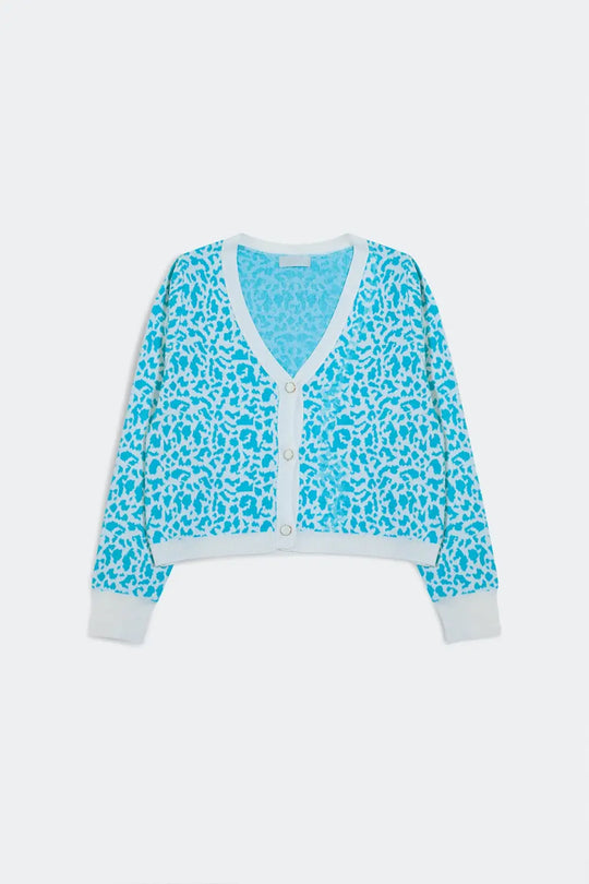 Lightweight knitted cardigan in turquoise animal print - Cardigans