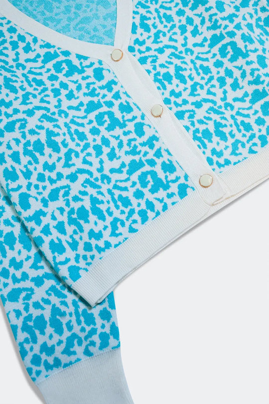 Lightweight knitted cardigan in turquoise animal print - Cardigans