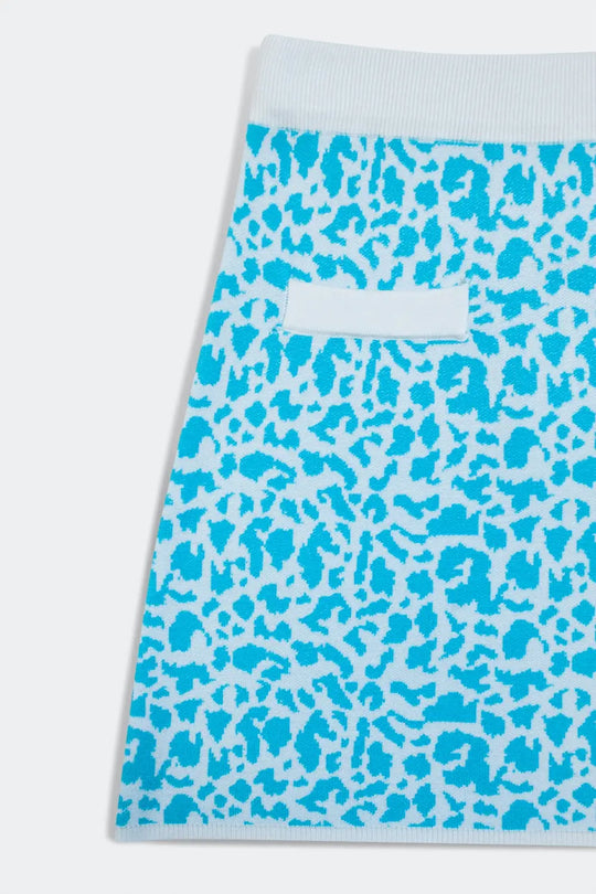 Lightweight knit mini skirt in turquoise animal print - Skirts
