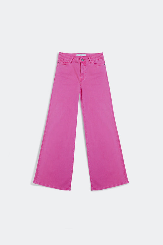 Cotton blend wide leg jeans in pink