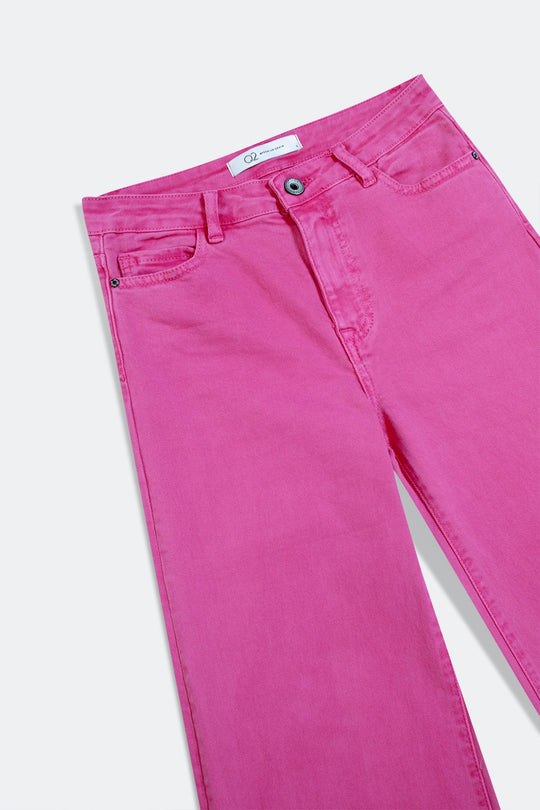 Cotton blend wide leg jeans in pink