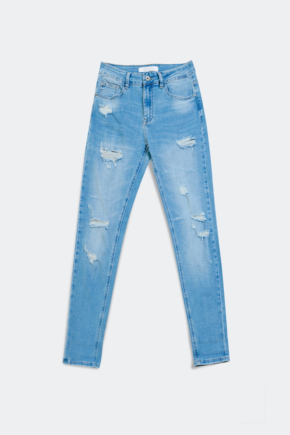 Mid blue rip straight jeans